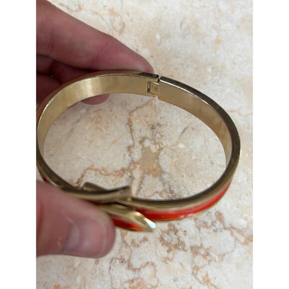 Gold-Tone orange & White Enamel Buckle Bangle Bracelets Set Of 2 - Picture 4 of 13